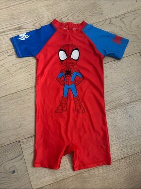 MARVEL Kids Red & Blue Spider Character Swimsuit Rashguard